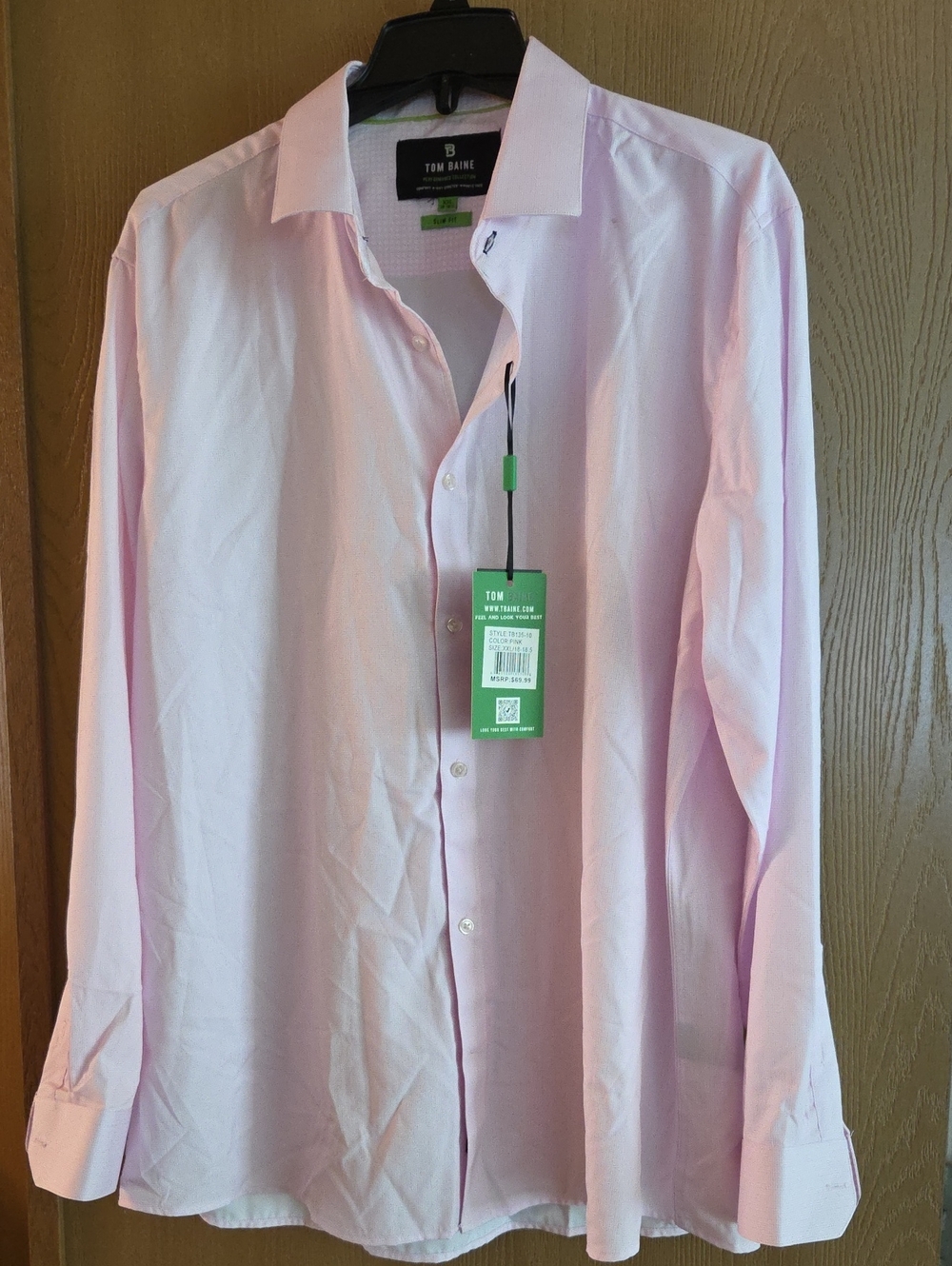 Tom Baine NWT Classic Light Pink Performance Shirt for Men...xxl Slim